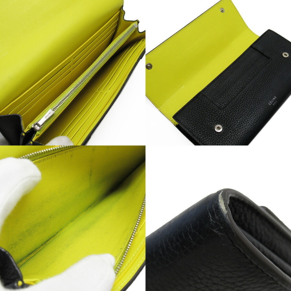 Celine Flap Multi Function Long Wallet Black Leat… - image 5